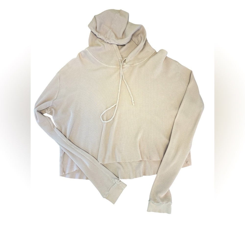 John Galt (Brandy Melville) long sleeve waffle shirt w hood.  pink. One size